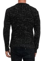 Moderner Herren Strick-Pullover mit Strukturmuster Rundhals-Sweater 13361 Schwarz