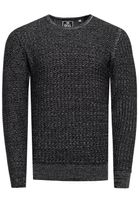 Trendiger Herren Feinstrick-Sweater mit Strukturmuster Rundhals-Pullover 13373 Schwarz