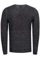 Trendiger Herren Feinstrick-Sweater mit Strukturmuster Rundhals-Pullover 13373 Schwarz