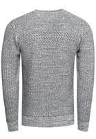 Suéter de punto fino de moda para hombre con patrón texturizado, jersey de cuello redondo 13373 Blanco