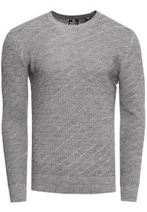 Suéter elegante de punto fino para hombre con patrón texturizado diagonal, suéter de cuello redondo 13374 Gris