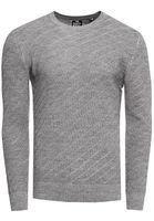 Suéter elegante de punto fino para hombre con patrón texturizado diagonal, suéter de cuello redondo 13374 Gris