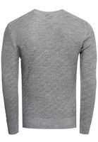 Suéter elegante de punto fino para hombre con patrón texturizado diagonal, suéter de cuello redondo 13374 Gris