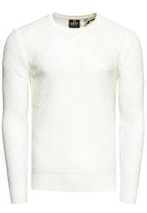 Suéter elegante de punto fino para hombre con patrón texturizado diagonal, suéter de cuello redondo 13374 Blanco