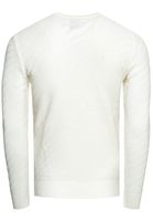 Suéter elegante de punto fino para hombre con patrón texturizado diagonal, suéter de cuello redondo 13374 Blanco