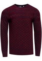 Casual men's fine-knit sweater with textured pattern, crew neck pullover 13375, wine red