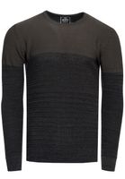 Suéter de punto fino para hombre con bloques de color, cuello redondo, 13376 Caqui