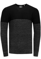 Pull homme en maille fine, col rond, color block, noir (réf. 13376).