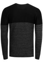Pull homme en maille fine, col rond, color block, noir (réf. 13376).