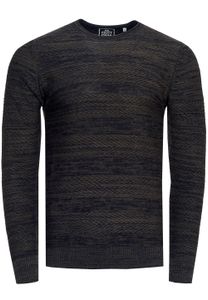 Pull homme élégant à col rond en maille chinée, coupe ajustée, maille fine 13377 Kaki