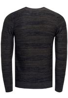 Pull homme élégant à col rond en maille chinée, coupe ajustée, maille fine 13377 Kaki