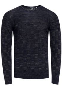 Casual men's fine-knit pullover with check pattern and round neck, slim fit knit sweater 13378 navy