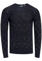 Casual men's fine-knit pullover with check pattern and round neck, slim fit knit sweater 13378 navy