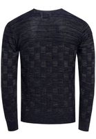 Casual men's fine-knit pullover with check pattern and round neck, slim fit knit sweater 13378 navy