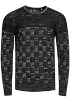 Casual men's fine-knit pullover with check pattern and round neck, slim fit knit sweater 13378 Black