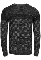 Casual men's fine-knit pullover with check pattern and round neck, slim fit knit sweater 13378 Black