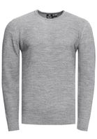 Suéter básico atemporal de punto fino para hombre con cuello redondo y textura, suéter de punto de corte entallado 13379 Gris