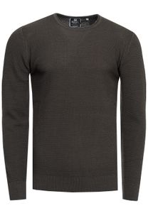 Pull basique intemporel pour homme en maille fine, col rond texturée, coupe ajustée, référence 13379 Kaki