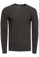 Pull basique intemporel pour homme en maille fine, col rond texturée, coupe ajustée, référence 13379 Kaki