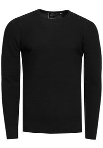 Suéter básico atemporal de punto fino para hombre con cuello redondo y textura, suéter de punto de corte entallado 13379 Negro