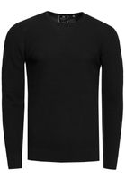 Suéter básico atemporal de punto fino para hombre con cuello redondo y textura, suéter de punto de corte entallado 13379 Negro