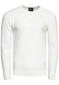 Suéter básico atemporal de punto fino para hombre con cuello redondo y textura, suéter de punto de corte entallado 13379 blanco
