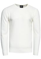 Suéter básico atemporal de punto fino para hombre con cuello redondo y textura, suéter de punto de corte entallado 13379 blanco