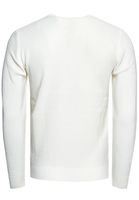 Suéter básico atemporal de punto fino para hombre con cuello redondo y textura, suéter de punto de corte entallado 13379 blanco
