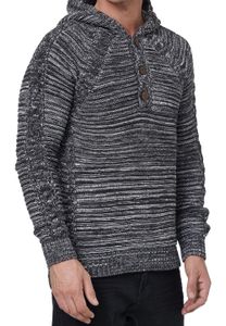 Straordinario pullover da uomo in maglia grossa con cappuccio, abbottonatura e lavorazione a trecce, felpa con cappuccio in maglia 13385 antracite