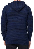 Straordinario pullover da uomo in maglia grossa con cappuccio, abbottonatura e lavorazione a trecce, maglione con cappuccio in maglia 13385 Indigo
