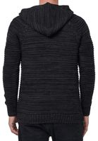 Straordinario pullover da uomo in maglia grossa con cappuccio, abbottonatura e lavorazione a trecce, maglione con cappuccio in maglia 13385 Nero
