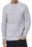 Pull homme moderne en grosse maille, col rond, coupe ajustée, orné de torsades (réf. 13386, gris).
