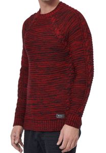 Pull homme moderne en grosse maille, col rond, coupe ajustée, orné de torsades (réf. 13386, rouge).