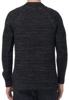 Pull homme moderne en grosse maille, col rond, coupe ajustée, orné de torsades (réf. 13386, noir).