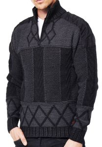 Pull homme unique en maille, col montant, coupe classique, motif, référence 13388, noir