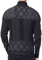 Pull homme unique en maille, col montant, coupe classique, motif, référence 13388, noir