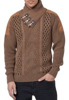 Trendiger Herren Stehkragen-Pullover mit Zopfmuster Grobstrick-Sweater 13391 Camel