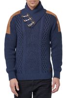 Trendiger Herren Stehkragen-Pullover mit Zopfmuster Grobstrick-Sweater 13391 Indigo