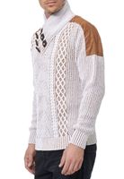 Pull homme tendance à col montant et maille torsadée, grosse maille blanche 13391