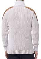 Pull homme tendance à col montant et maille torsadée, grosse maille blanche 13391