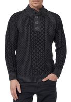 Pull homme en maille texturée, col montant et patte de boutonnage. Modèle contrastant. 13394 Anthracite