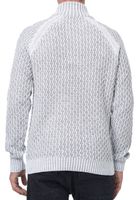 Pull homme en maille texturée, col montant et patte de boutonnage. Modèle contrasté. 13394 Blanc