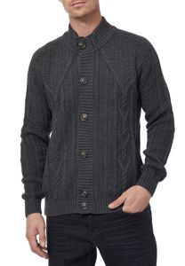 Cardigan classique pour homme en grosse maille, col montant et patte de boutonnage, cardigan texturé anthracite 13401
