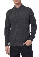 Cardigan classique pour homme en grosse maille, col montant et patte de boutonnage, cardigan texturé anthracite 13401