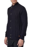 Classic men's chunky knit cardigan with stand-up collar and button placket, textured cardigan 13401 Navy