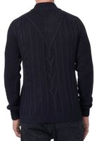 Classic men's chunky knit cardigan with stand-up collar and button placket, textured cardigan 13401 Navy