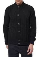 Classic men's chunky knit cardigan with stand-up collar and button placket, textured cardigan 13401 Black