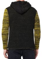 Schwere Herren Grobstrick-Jacke mit Kapuze und Zipper Biker Sweat-Jacke 13408 Schwarz/Gelb