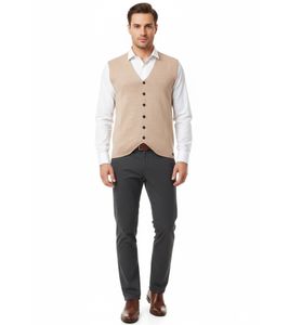 Chaleco elegante de punto fino para hombre con tapeta de botones, chaleco de traje 13412 Camel