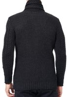 Gilet cardigan pour homme en grosse maille, col montant et fermeture à brandebourgs, couleur anthracite (réf. 13418).